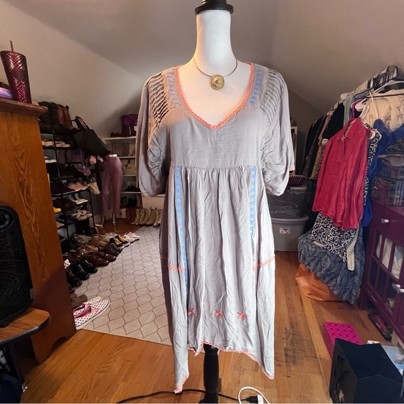 UMGEE Boho High Low Dream Dress - Embroidered Goddess Vibes Sz L - Picture 3 of 7